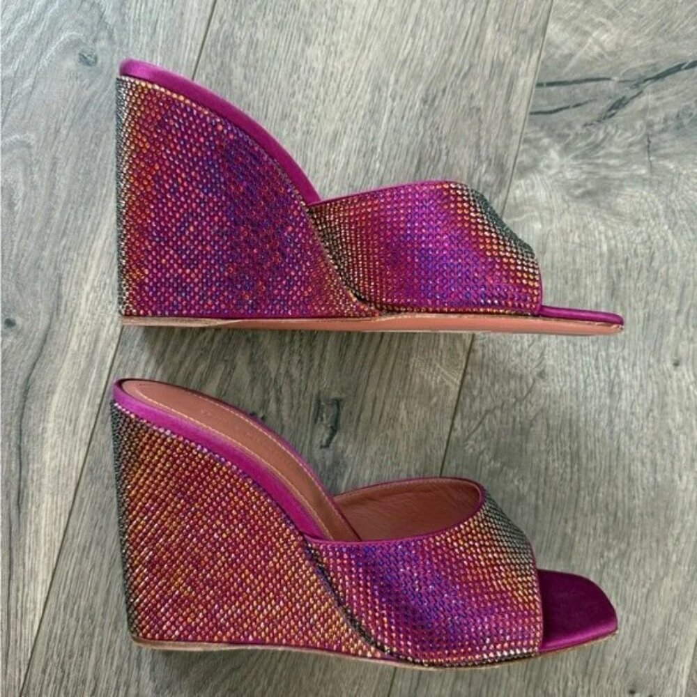 New Authentic Amina Muaddi Lupita Crystal Wedge Slide Sandal - Picture 5 of 6